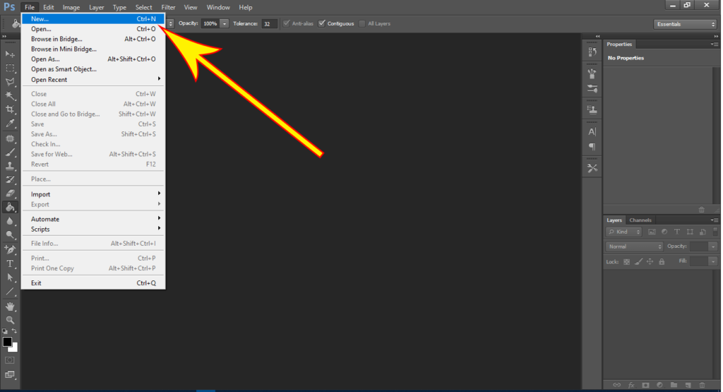 Start photoshop go to the menu and select new. As you will see the new window.