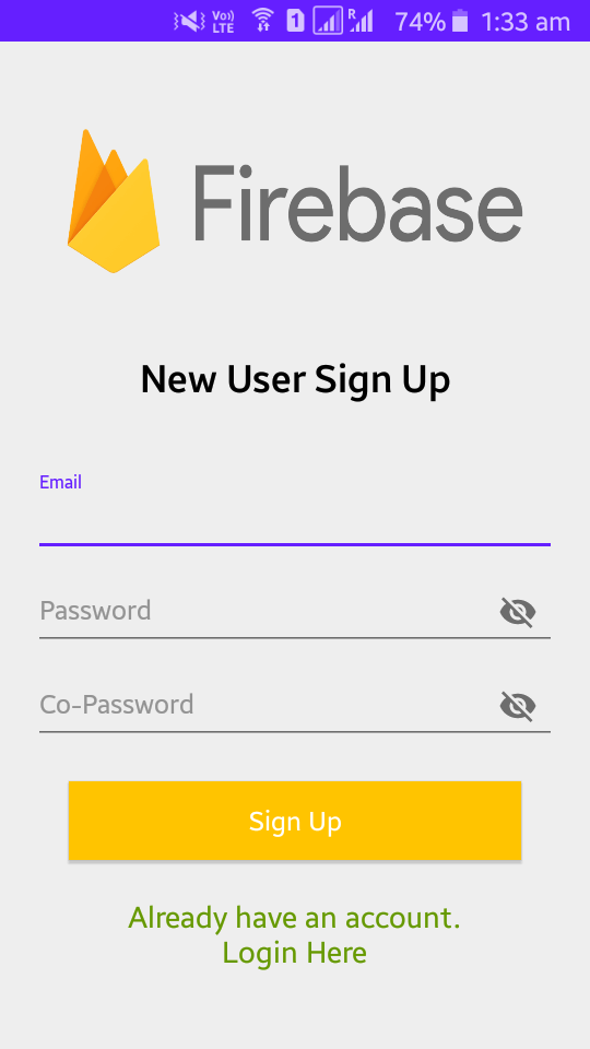 Firebase Signup Screen