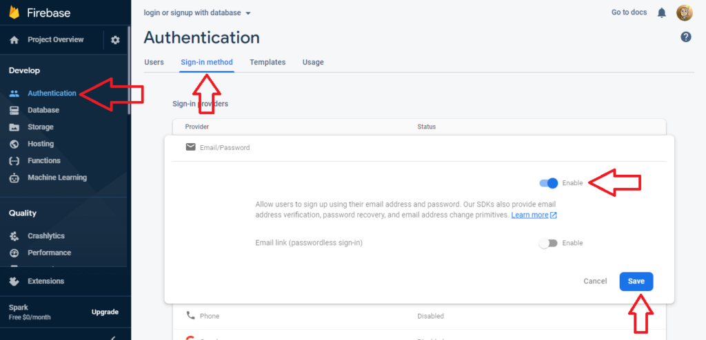 Enabling Firebase Auth