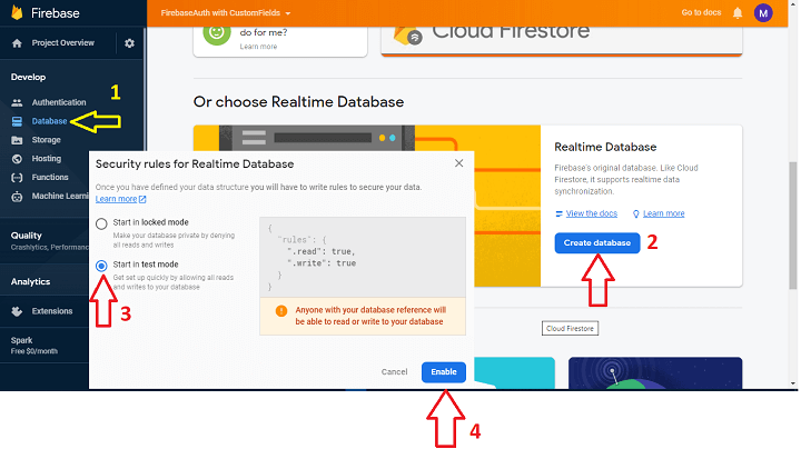 Enabling Realtime Database