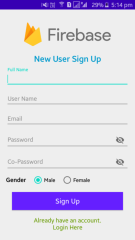 Firebase- Custom user signup screen