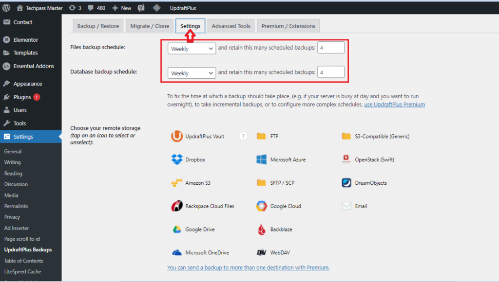 Backup Schedule Backup Setting in the Up